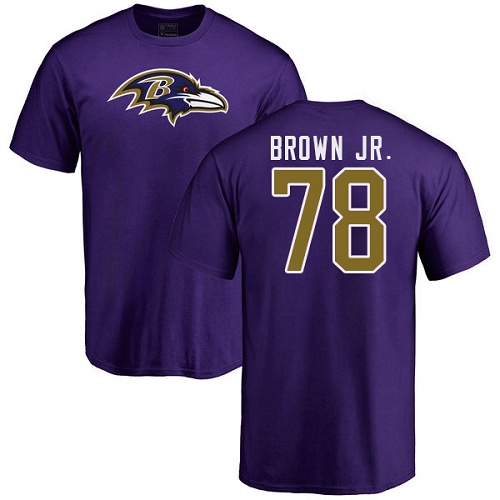 Men Baltimore Ravens Purple Orlando Brown Jr. Name and Number Logo NFL Football #78 T Shirt->baltimore ravens->NFL Jersey